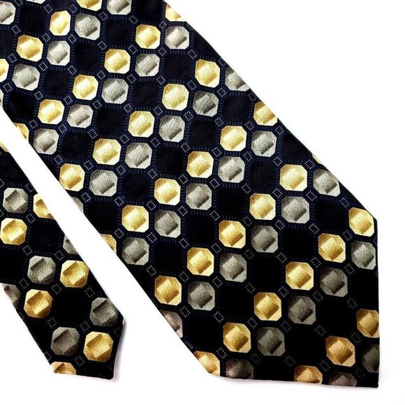 Bergamo New York Silk Tie Black Geometric Print - Picture 1 of 6